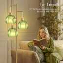 COTTHOS Gold Floor Lamp for Living Room, Modern Standing Lamp Brass Glass Green Tree 3 Light Tall Floor Lamps for Bedroom & 800 Lumens LED Bulbs, Vintage Flower Lamp Shade Farmhouse Boho Bohemian