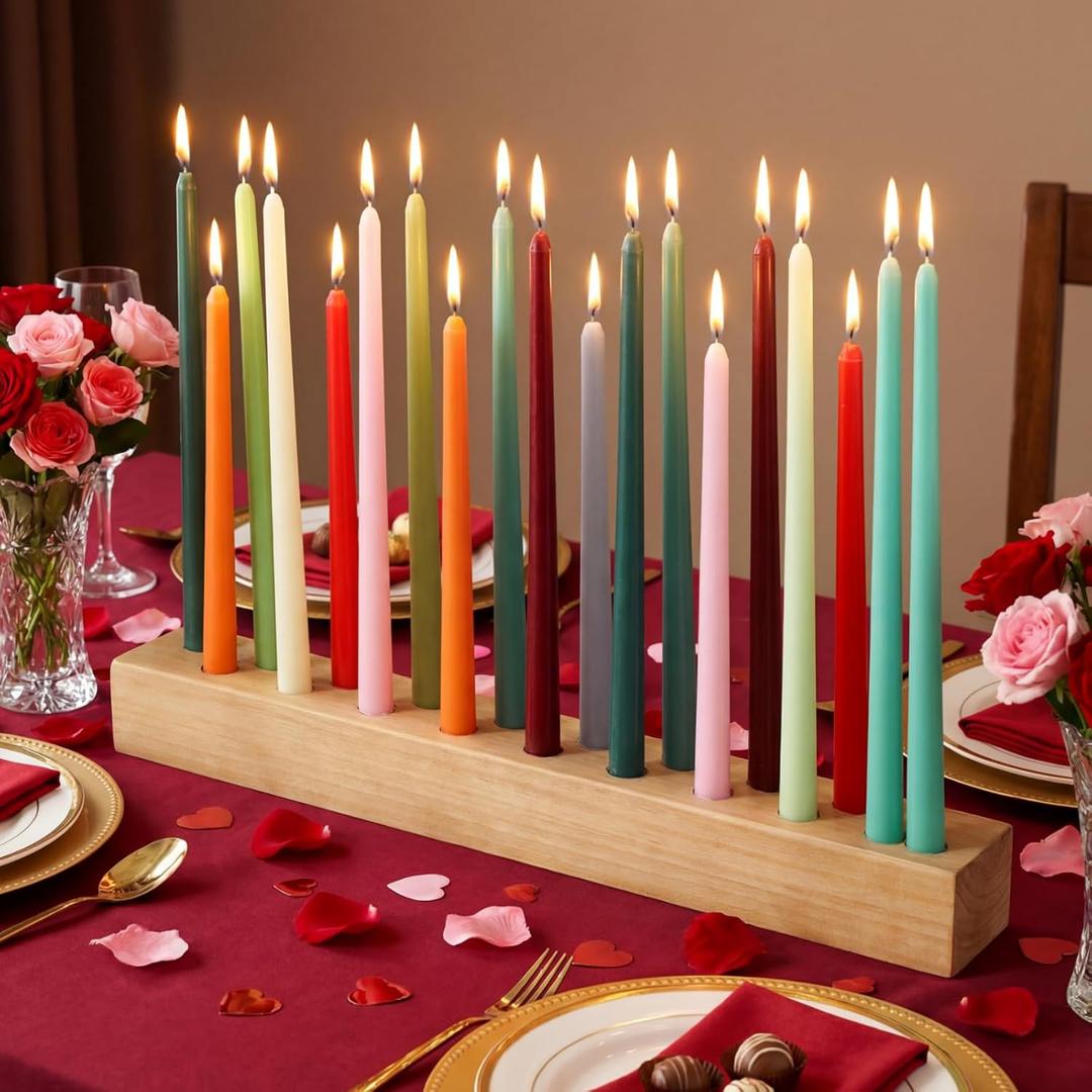 Mumufy 18in Long Wooden Taper Candle Holders for Birthday Party Candlestick Table Centerpiece Giant Wooden Farmhouse Candle Holders Decorations for Birthday Wedding Anniversary Desktop(Natural Wood)