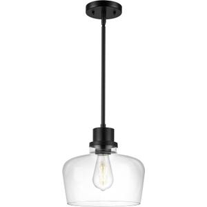 Emak Black Pendant Light Fixtures, Modern 10 Inch Clear Glass Pendant Lights Kitchen Island, Farmhouse Large Kitchen Island Lighting, PL126-BK-CG