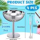 Reallnaive 4 Sets Stainless Steel Ice Cream Cups Bulk Silver Dessert Bowls with Forks 6.7 oz Small Metal Footed Cup for Serving Pudding Salad Fruit Sundae Summer Birthday Party Supply