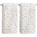 Artoid Mode 2 Pcs White 3D Leaves Jacquard Hand Towels for Bathroom, 100% Cotton Soft Absorbent Bathroom Decor Towels, 13.7 x 29.5 Inch