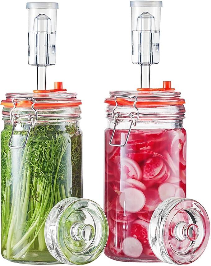 Fermentation Jar, Glass Fermenting Kit with Weight for Making Sauerkraut, Hot Sauce, Mead, Cider and More, Pack of 2