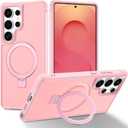 Magnetic Compatible with Samsung Galaxy S25 Ultra Case with Stand [Military Grade Drop][Compatible with Magnet] Ring Holder Translucent Slim Hard Back Soft Edge, Pink