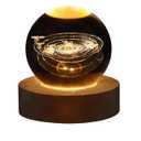 Roktry 3D Solar System Crystal Ball lamp,Glass Ball Solar System Night Light,Planets Sphere Galaxy Glass Ball Planet Laser Engraving Holographic Light Solar System lamp with Wooden Base Stand