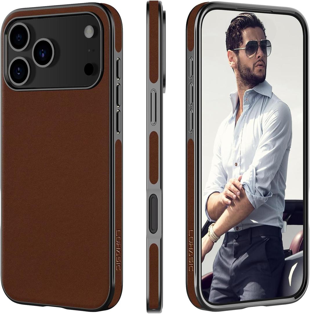 LOHASIC for iPhone 17 Pro Max Case Leather, Slim Luxury Designer Aesthetic Cover for iPhone 17 Pro Max, Soft Vegan Business iPhone 17 Pro Max Leather Case for Men Women, Dark Brown