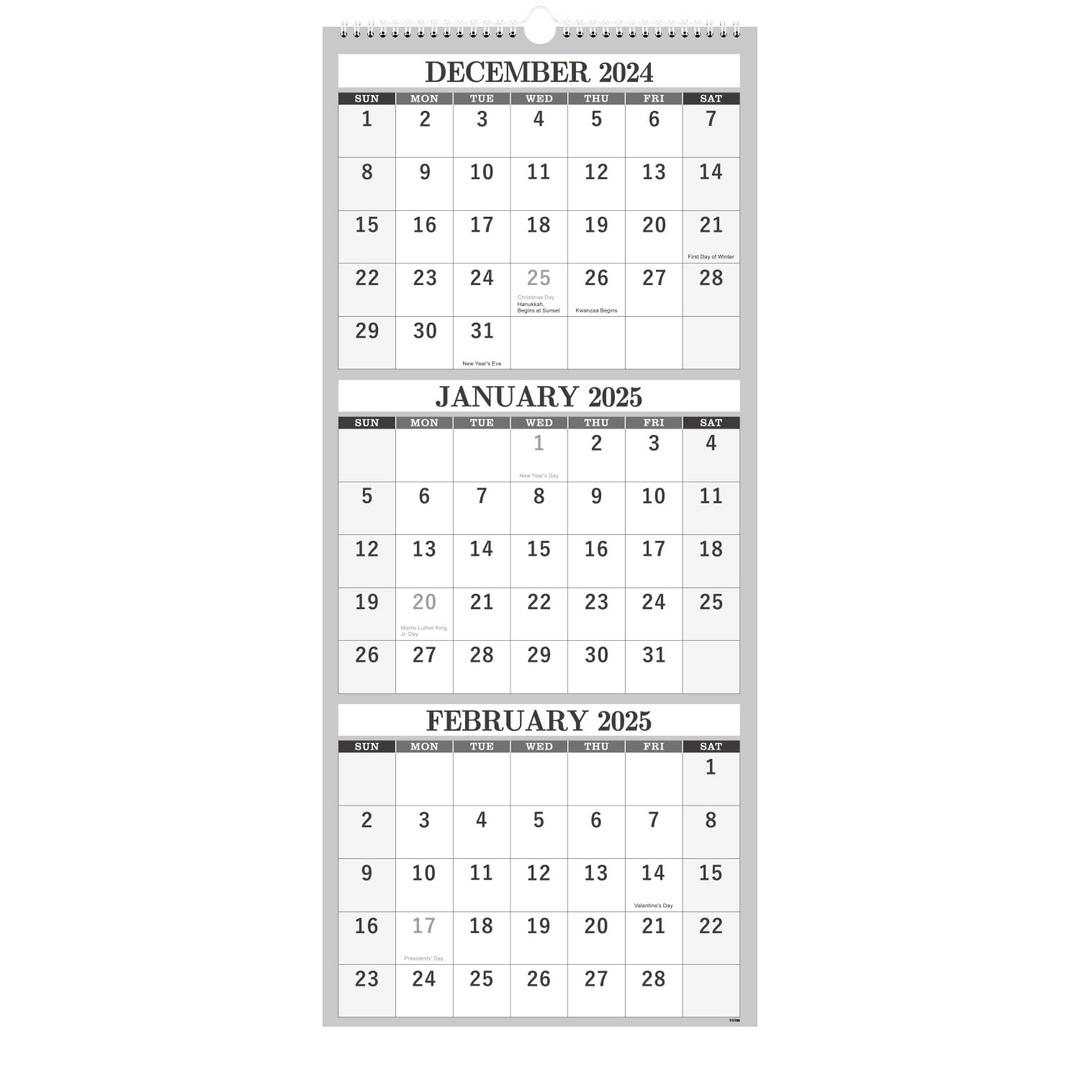 2025 Wall Calendar - 3 Month Calendar Vertical Display, 3-Month Wall Calendar 2025, Jan. 2025 - Dec. 2025, 11" x 26", Large Monthly Calendar, Lay- Flat, Holidays, Blocks, Perfect for Planning