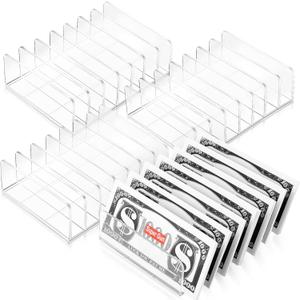 Geetery 4 Pcs Acrylic Cash Tray for Cash Stuffing Mail Sorter Organizer Clear Desk Envelope Organizer for Sorting Mail Envelope Bill Business Card Eyeshadow Palette(7 Slot)