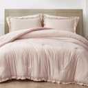 Chezmoi Collection Nora Blush Comforter Set Queen Size 3-Piece Lightweight Fluffy Soft Stone-Washed Ruffled Shabby Chic Bedding for All Season