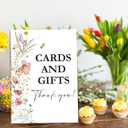 Boho Wildflower Cards and Gifts Sign for Baby Shower, 1 Pack Wooden Sign with Stand Tabletop Decor, Boho Baby Shower Decoration, Gender Neutral Party Supplies - WGD16
