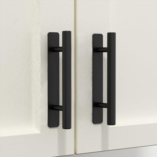 HOMOTEK 3 Pack Self-Adhesive Sliding Closet Door Handles Instant Self-Stick Cabinet Drawer Handles, Stick-On Kitchen Cabinet Pulls Furniture Handles- 5 Inch, No-Drill, Black