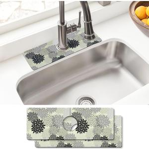 Sink Faucet Absorbing Mat, 2 Pack Drying Mat Around Faucet Sink Splash Guard Behind Faucet Sinkmat For Kitchen Bathroom Island Rv 15 * 5.5 Inch (38 * 14 cm)