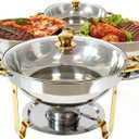 6QT Chafing Dishes for Buffet, Stainless Steel Food Pan with Glass Lid, Round Chafing Dish Buffet Set of 4 Pack Food Warmer, Food Warmers for Parties Buffet Catering Events Dinners, Gold & Silver