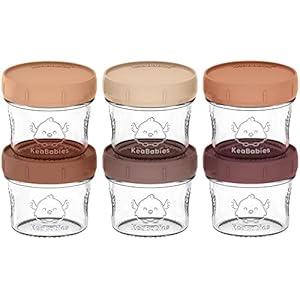 KeaBabies 6-Pack Glass Baby Food Containers - 4 oz Leak-Proof, Microwavable, Glass Baby Food Jars - Baby Food Storage Containers - Baby Bullet Jars with Lids, Freezer Safe (Terracotta)