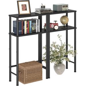 Asgolion Narrow Console Table, 15.7" Small Entryway Table, 2Tier Sofa Table with Storage, Skinny Console Tables for Entryway, Hallway, Bedroom, Living Room, Foyer, Black