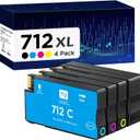 712 712XL Ink Cartridges Remanufactured High Yield Replacement for HP 712 712XL 712 XL for DesignJet T650 T630 T230 T210 Studio Plotter Printer (4 Pack, Black, Cyan, Yellow, Magenta)