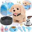 14pcs Robot Dog Toys for Kids Girls Boys 3-6, Realistic Electronic Interactive Plush Toy Dog with Walk & Bark, Pretend Play Puppy Pet Care Playset, 3 4 5 6 Year Old Girl Birthday Gift Ideas (Blue)