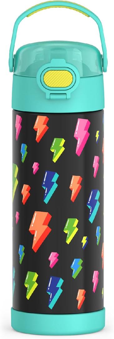 THERMOS FUNTAINER 16 Ounce Stainless Steel Vacuum Insulated Bottle with Wide Spout Lid, Lightning Bolt Girl