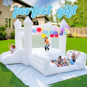 White Bounce House, Inflatable Bounce Castle with Blower, Blow Up Bouncy Castle with Rest Chairs, Slide, Ball Pit for Kids Indoor Outdoor