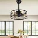 16.5 Inch Caged Ceiling Fans with Lights,Black Fandelier