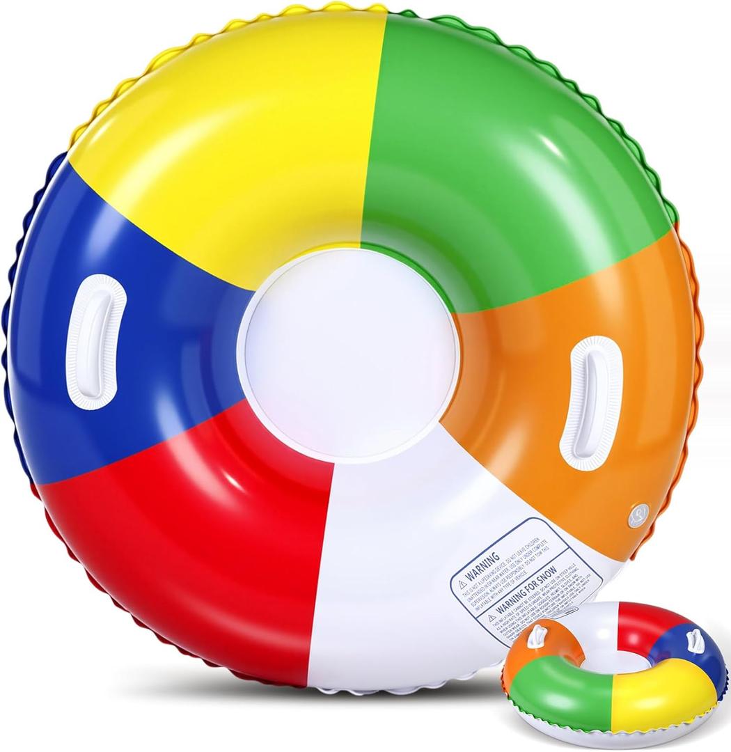 Soulchen 1 Pack Inflatable Snow Tube 36" Snow Sled for Kids Heavy Duty Thickened Bottom Sled for Winter with Sturdy Handles Durable Winter Toys for Outdoor Sledding Tube (Multicolor)