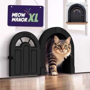 Purrfect Portal Meow Manor XL Interior Cat Door No-Flap Pet Door for Interior Doors, Easy DIY Installation, Cat Door for Cats up to 30 lbs, Black, 10.25" x 11"