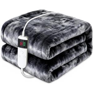 Heated Electric Blanket Throw 50''x60'' - Fast Tie-Dye Heating Blanket, Washable Heat Blanket 10 Heating Settings, 8h Timer Auto Off & Heated Protection, Soft Flannel & Sherpa Material (Dark Gray)