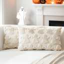 OTOSTAR Set of 2 Ghost Pillow Covers Halloween Throw Pillow Covers for Sofa Couch Bed Living Room Soft Plush Short Wool Velvet Farmhouse Throw Pillow Covers for Thanksgiving Cream Beige 12x20 Inch