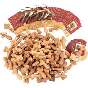 Zuluf 100 Small Olive Wood Comfort Crosses from Bethlehem Israel | Pocket Holding Crosses | Comes With 100 Holy Land Certificates 6cm / 2.5 Inch Each Cross - CRS301
