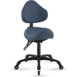 Pneumatic Swivel Rolling Saddle Chair with Wheels and Ergonomic Back Support for Hair Stylist, Dental Hygienist, Hygienic Clinic, Spa, Massage, Home, Office - 510 KOA