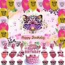 Cheetah Print Birthday Decorations, Cheetah Girl Happy Birthday Decorations Backdrop Banner Cake Topper, Cheetah Print Balloons Leopard for Safari Jungle Animal Cheetah Supplies