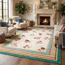 GarveeHome Beige 5x7 Area Rug, Vintage Floral Design, Machine Washable Rug Low Pile, Lightweight Non Slip, Soft Carpet for Living Room Bedroom Dining Room Nursery