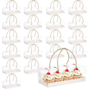 Okllen 20 Pack Clear Roll Cake Boxes with Portable Handles, 10.8" Lx4.3 Wx3.8 H Rectangle Bakery Cake Boxes, Pumpkin Swiss Roll Containers for Birthday Wedding