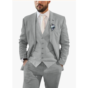 Mens Suit for Wedding 3 Pieces Linen Suits for Men Summer Beach Wedding Mens Slim Fit Suit for Groom Size XXL