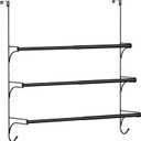 Auledio Adjustable Over The Door Triple Towel Rack with Hooks, Black