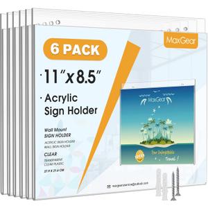 MaxGear Wall Mount Sign Holder 8.5 x 11 Inch, Clear Plastic Picture Frames with Mounting Screws, Door Sign Holders and Document Display Frame for Home, Office, Store, Landscape, 6 Pack