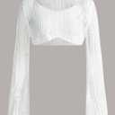 Verdusa Women's Hollow Out Sheer Long Sleeve Sweater Knit Crop Pullover Top, Size: X-Small