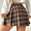 Floerns Women's Plus Size Plaid Print High Waist Mini Skirt Uniform Pleated A Line Skirts (Brown, XL)
