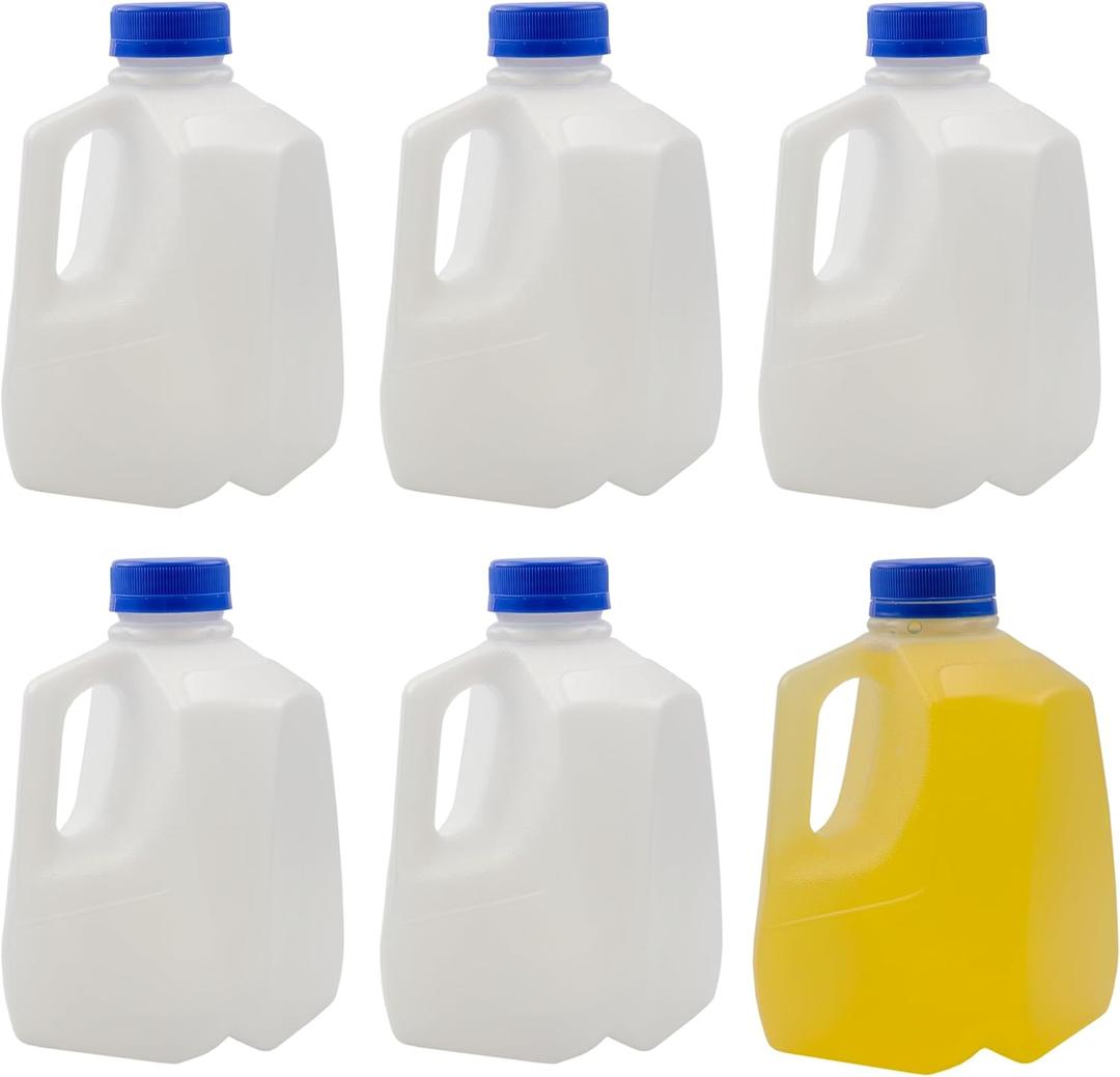 6 x Cornucopia Brands 32oz Plastic Jugs (6-Pack); 1-Quart / 32-Ounce Bottles w/Caps for Juice, Water, Sports and Protein Drinks and Milk, BPA-Free