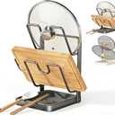 Kitchen Pot Lid Storage Rack, Pot Lid Holder While Cooking, Multifunctional Kitchen Pot Cover Organizer for Countertop, With Removable Drip Tray (Gray Double)