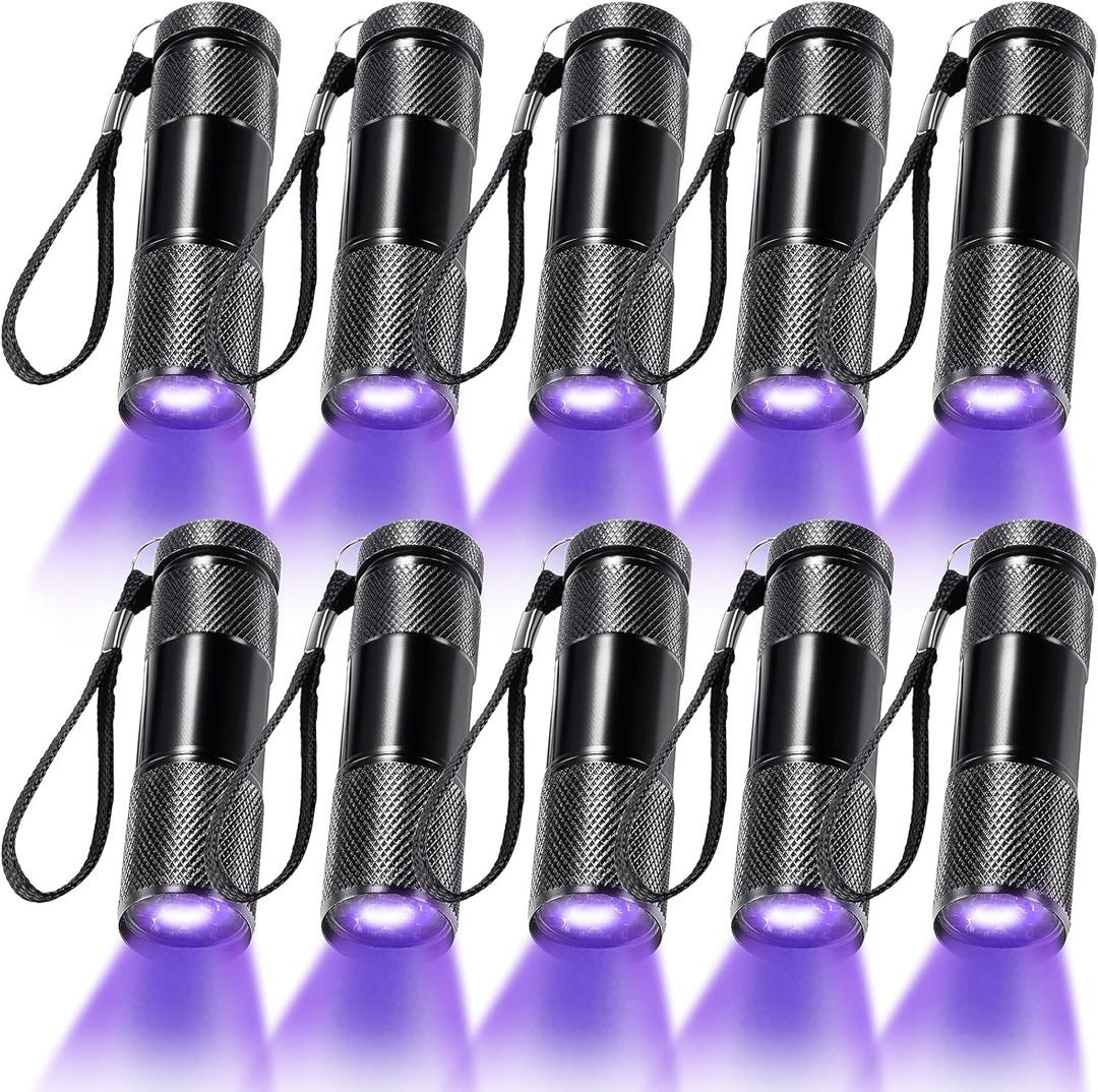 Roceei 10 Pieces UV Blacklight Flashlights, LED Light, Handheld, Mini Light Torch Detector, Portable UV Flashlight Torch for Pets Stains Urine (Purple Light)