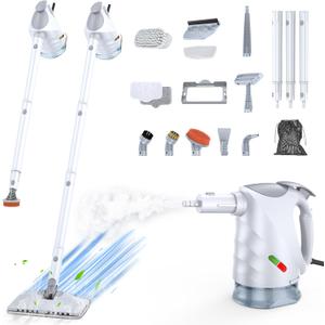 10-in-1 Steam Cleaner, Steam Mop & Detachable Handheld Steam Cleaner, 320ml Water Tank, 10s Fast Heating, Portable Steamer for Kitchen, Floor, Tiles, Window, BBQ Grill, Car, Bright White