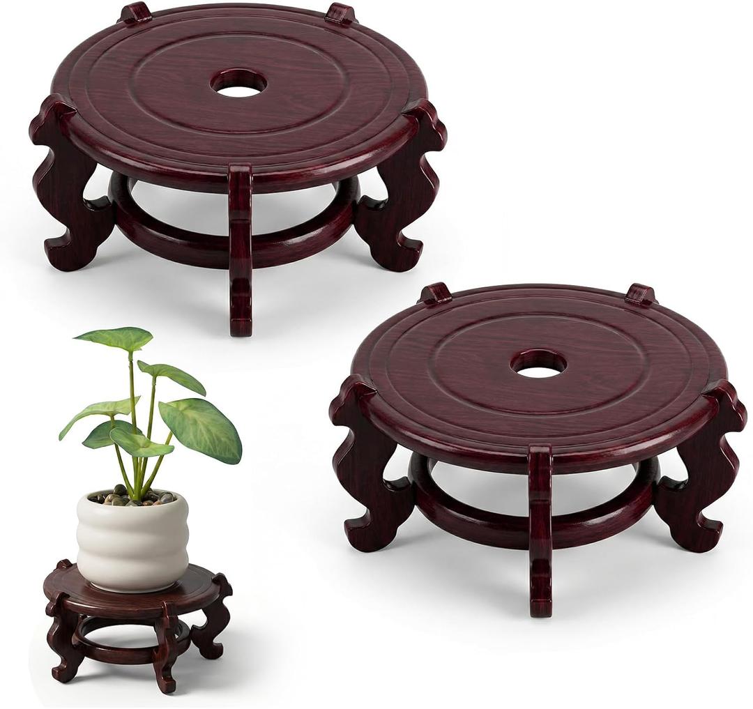 2 Pcs Wooden Plant Stands Chinese Plant Stand Indoor Oriental Display Base for Vase Fishbowl Flower Pot Lamp Redwood Vintage Rack Decor 6.5x3.35 Inch