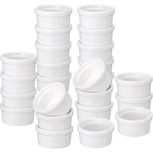 24 Pcs 1 oz Mini Ramekins, White Ceramic Souffle Dishes & Custard Cups, Oven Dishwasher Microwave Safe Small Baking Bowls for Creme Brulee, Pudding, Sauce, Charcuterie