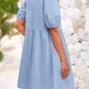 PRETTYGARDEN Womens 2025 Summer Casual Short Sleeve Dresses A Line Bow Tie Front Babydoll Loose Cute Mini Dress with Pockets (Blue, S)