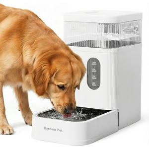 Gardner Pet 2.2 Gallon Automatic Dog Water Bowl Dispenser 8.5L Gravity Water Feeder with Stainless Steel Bowl & Maifan Stone Filter, BPA-Free for for Cats and Dogs (White, 2.2 Gallon)
