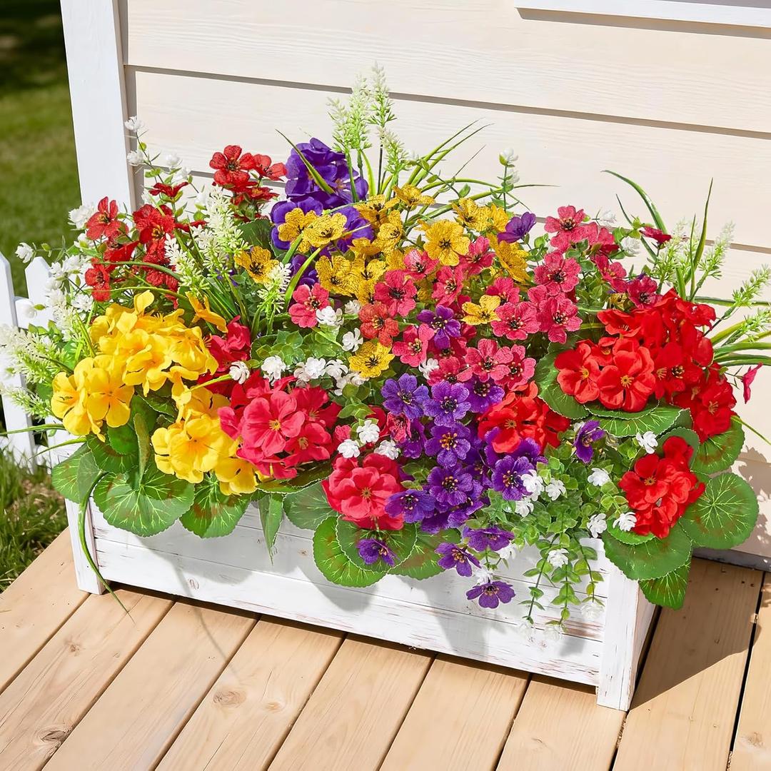 16 Bundles Artificial Flowers for Outdoors, UV Resistant Silk Faux Flowers for Outside Planters,Garden,Porch,Yard,Home Decor(Mixed Color)