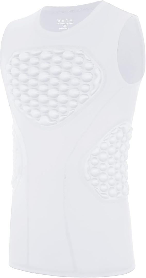 Youth Football Baseball Padded Compression Shirt Boys Chest Protector Heart Sternum Rib Guard for Softball Lacrosse, L, White
