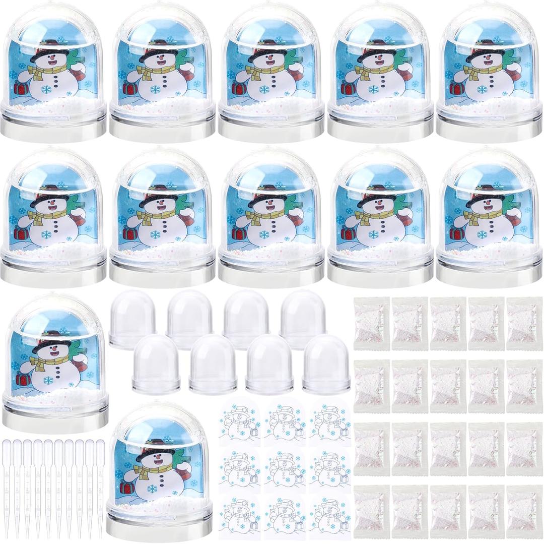 Poen 24 Set Christmas Snowman Snow Globe Kits for Kids Bulk Create Your Own Snowman Snow Globe Craft Kit DIY Holiday Craft Kits for Christmas Decorations Arts Craft for Christmas Activities
