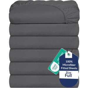 Royale Linens 6 Pack Full Fitted Sheet Set - Bottom Sheet - Ultra Soft & Breathable - Brushed 1800 Microfiber - Wrinkle & Stain Resistant - Hotel Quality Deep Pocket Stretches Up to 16" (Full, Grey)