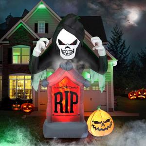 7.5 FT Halloween Inflatable Pumpkin Ghost Decoration EBANKU Tombstones Outdoor Inflatable with Build-in LEDs Lamp Blows Up Halloween Decoration for Yard, Garden, Lawn